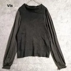 Vis ビス　シースルー ニットブラウス 長袖　透け　黒　無地　フリー　異素材