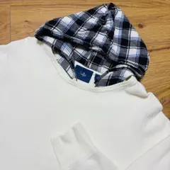 ABAHOUSE【美品】後付パーカーフード着脱可白　ホワイトMチェックスウェット