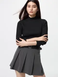 【新品】UNIQLリブハイネックT ブラック　XLサイズ