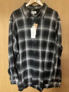 タグ付き新品 4L NATURAL STORY チェック柄長袖シャツ 黒白