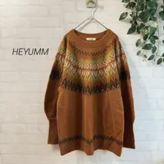 【HEYUMM】 フェアアイル柄 ニット セーター (ONE) ブラウン系