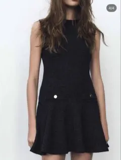 ZARA ザラ ショートテクスチャー　ノースリーブ ミニワンピース ツィード
