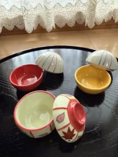 小鉢 カラフルな蓋付き煮物椀セット お祝膳