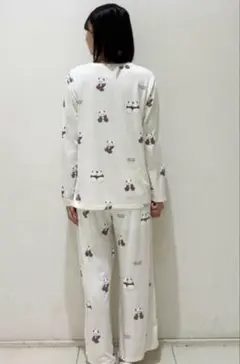 ジェラートピケ　パンダ柄ロングTシャツ&ロングパンツ　ホワイト