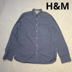 H&M 青と白のチェック柄ボタンダウンシャツ　M