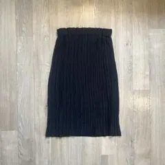 オフィスカジュアル プリーツタイトスカート ブラック ミディ丈 ゴムウエスト