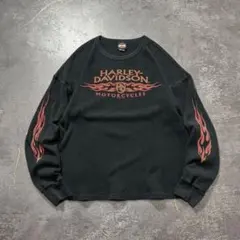 00sUSAハーレーダビッドソンサーマルロンT袖フレイム染み込みプリントブラック