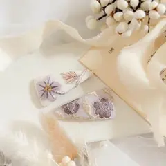 キッズベビー インド刺繍リボン ヘアピン くすみカラー お花刺繍 ふんわり可愛い