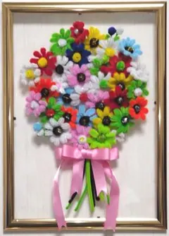 春色ブーケ モールフラワーフレーム ピンクリボン ハンドメイド カラフルシリーズ