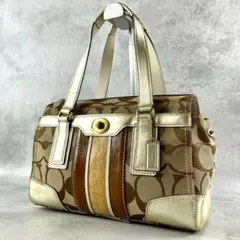 美品✨コーチ ハンドバッグ キャンバス ゴールド シグネチャー ターンロック
