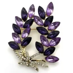 花モチーフ ブローチ ラインストーン パープル ヴィンテージ風 アンティーク調