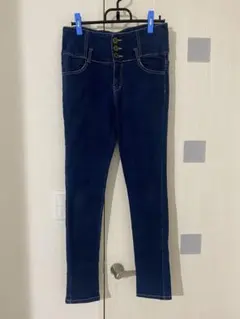 スキニーデニム ダークブルー M フロントボタン付き
