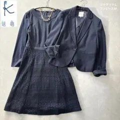 組曲フォーマルワンピースセットアップ ネイビーレースジャケットLワンピースM