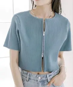 【新品！】mystic半袖Wジップニット　ブルーFREE