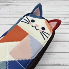猫 ペンケース パッチワーク風 ねこ ペンポーチ 筆箱 かわいい