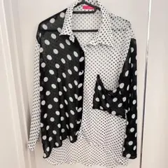 白黒ドット柄 長袖シャツ