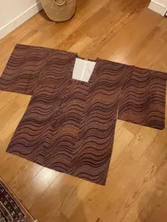 波模様 羽織 紫とオレンジ　柄物　着物　道行コート　カラフル　カジュアル羽織