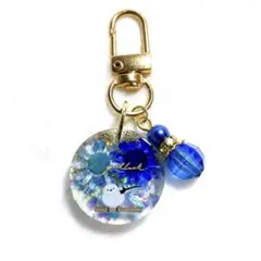 シマエナガ❁⃘*レジンキーホルダーチャーム ドライフラワー ブルー