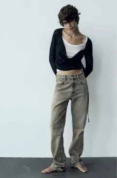 新品　ZARA TRF LOW-RISE デニムパンツ　ジーンズ 　グレーパンツ