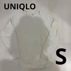 UNIQLO ホワイト　ワッフルクルーネックT S
