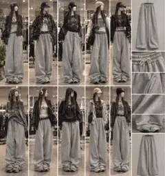 ワイドシルエット スウェットパンツ グレー