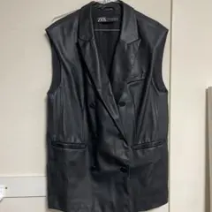 ZARA ブラック レザー ベスト ジャケット M