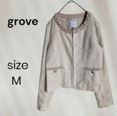 grove ツィードジャケット M 春用 アイボリー 金ボタン ハレの日 通勤