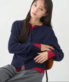 earth music&ecology バイカラーレイヤード風カーディガン