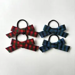 ファミリアチェックヘアゴム　4点　キッズリボンゴム