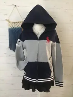 ★ポロラルフローレン★Y2K ビッグポニー パーカー ネイビー グレー