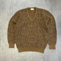 Crocodile 総柄ニット Vネック ウール 日本製 ブラウン y2kのサムネイル