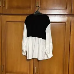 hunchバイカラー長袖シャツ 黒と白