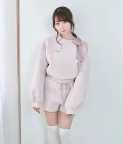 RoseMuse Organza ribbon sweat set up ピンク