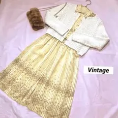 ⭐️レトロ古着　花柄　ストライプ柄　オレンジ　ワンピース⭐️昭和　ヴィンテージ　春秋