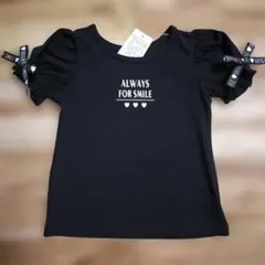 新品 未使用 パフスリーブ 袖リボン付き 半袖 Tシャツ 女の子 黒 110