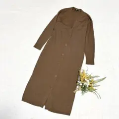 美品✨【ユニクロ】メリノブレンドリブVネックロングカーディガン ブラウン M
