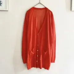 ダブルポケットサラサラ素材ロングカーディガン　オレンジブランド素材タグ無し