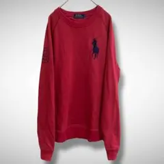 ポロラルフローレン　ビッグポニー　刺繍ロゴ　ナンバリング　スウェット　赤　L
