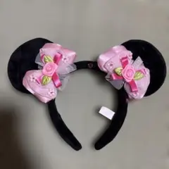 ディズニー　ミニー　薔薇　シフォン　リボン　カチューシャ　ピンク　バラ