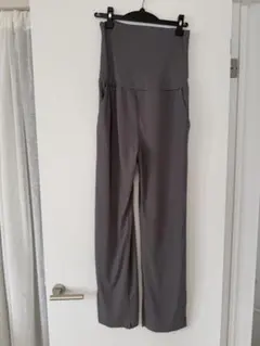 グレー リブ編み ハイウエスト マタニティパンツ