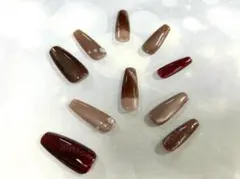 ハンドメイド ブラウン系ネイルチップ10個セット