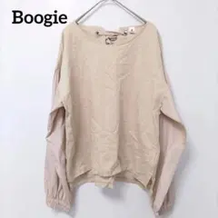 Boogie　長袖　トップス　38　M　ベージュ×ピンク　両腕シャカシャカ生地