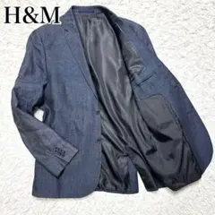 H&M リネン100% ネイビー デニム風 M テーラードジャケット 春夏のサムネイル
