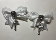 リボンヘアクリップ 量産型 地雷系 白 2個セット