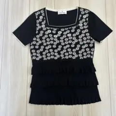 courreges クレージュ 花柄 フリル リボン ビーズ　サマーニット 38のサムネイル