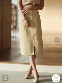 セゾンドパピヨン　センタースリット入りセミタイトスカート　イエロー　春物　夏物