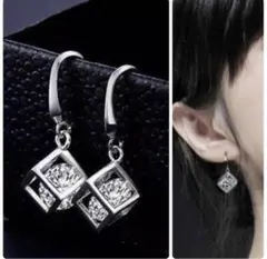 ・新品 送料無料◎キラキラ ♪シルバー スクエア フックピアス  大人かわいい