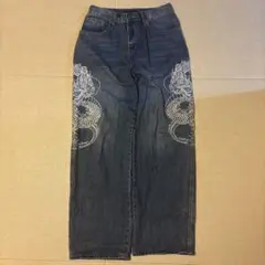 トルネードマート　刺繍入りダークブルーフレアデニムパンツ　レア トルネードマート 刺繍入りダークブルーフレアデニムパンツ レア