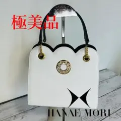 最終値下げ【ハナエモリ】 美品 バイカラー 白×紺 ハンドバッグ サークルロゴ