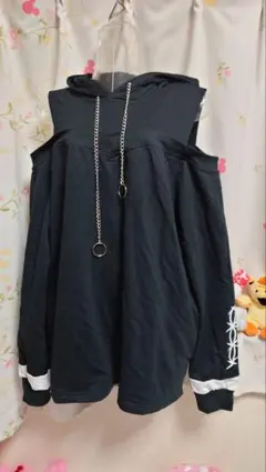 NieR Clothing 肩出し パーカー ブラック ユニセックス